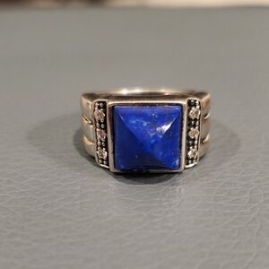 Mens Sterling Silver Lapis Ring Vintage Size 7.5 Pinky Ring